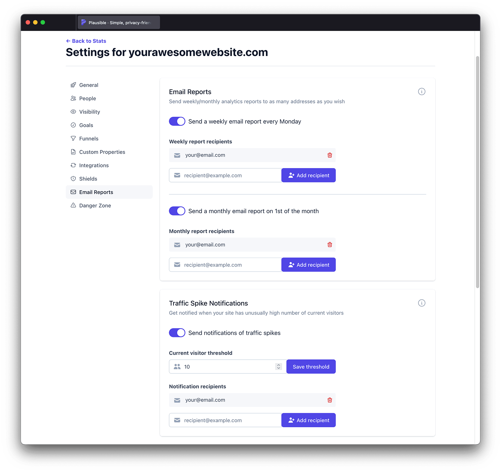 Set reports to be sent to your new Slack channel email address